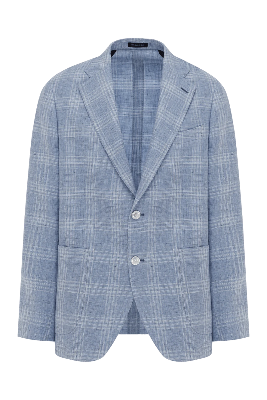 Sartoria Latorre голубой клетчатый пиджак мужской из шерсти и льна 188106 - фото 1