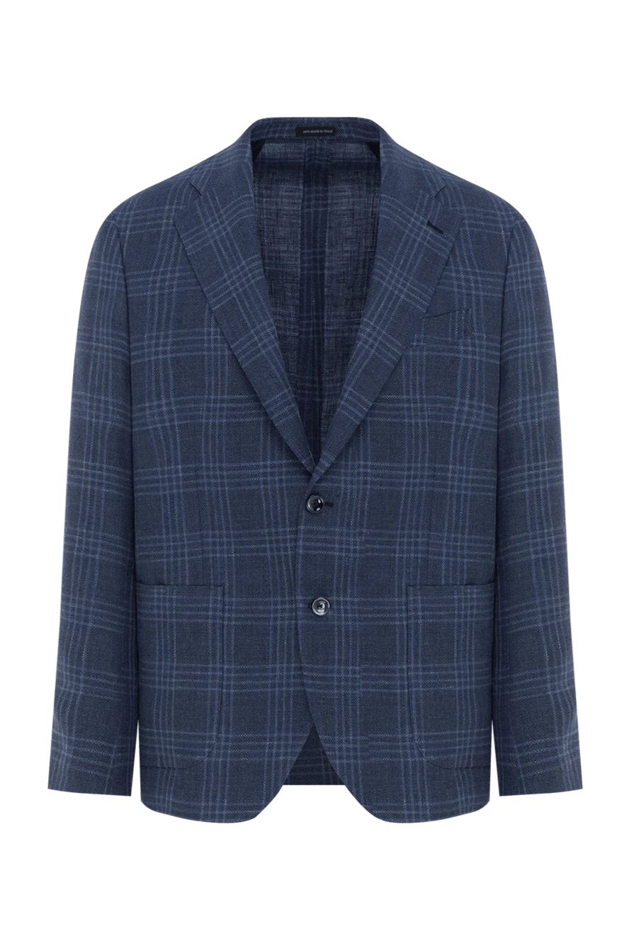 Sartoria Latorre клетчатый пиджак из шерсти и льна синего цвета 188117 - фото 1