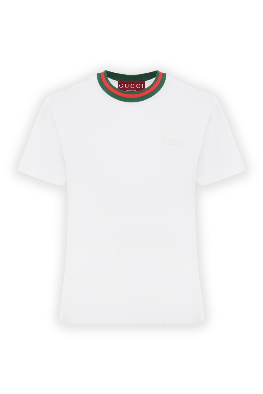 Gucci белая футболка из джерси с web женская 188175 - фото 1