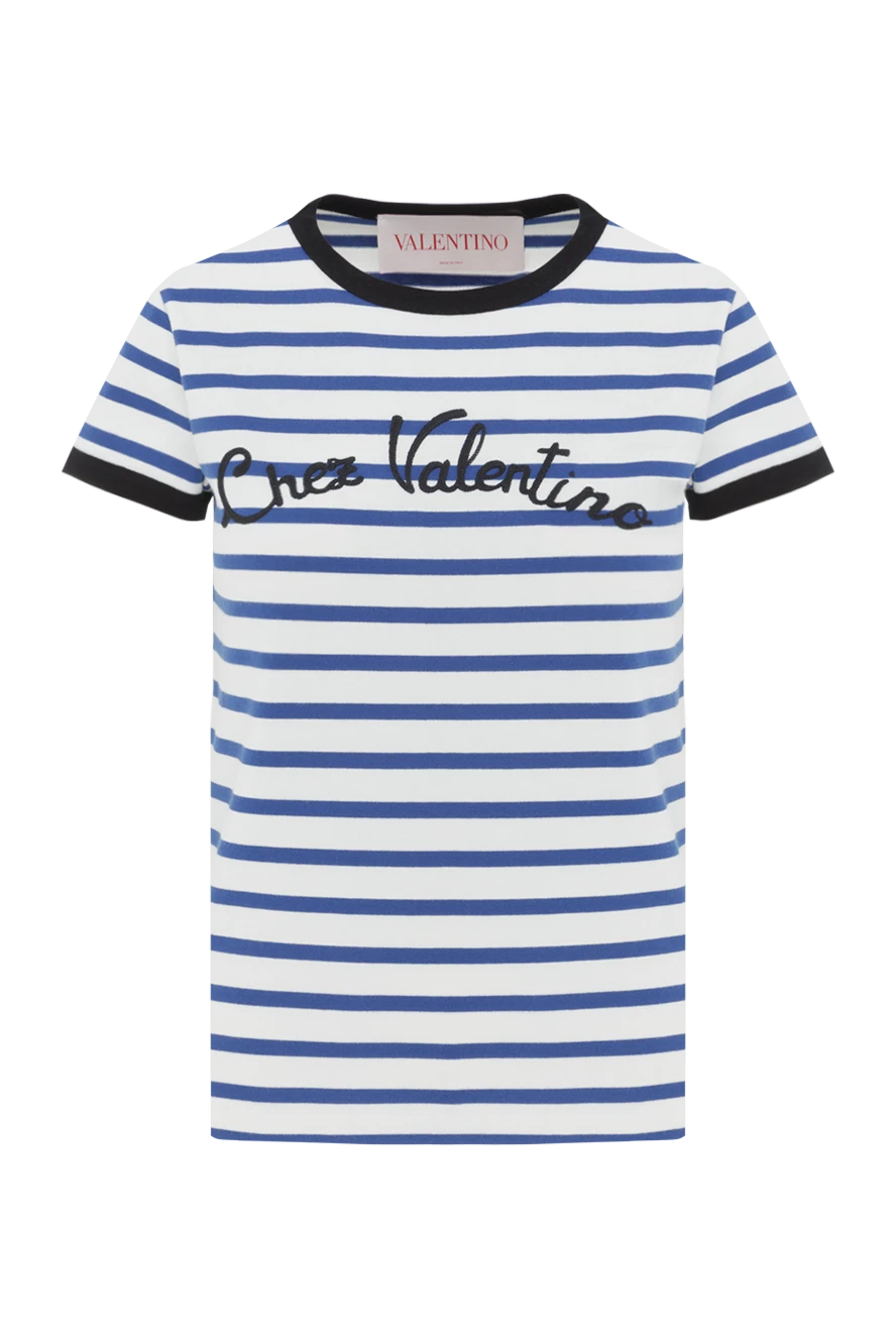 Valentino контрастты әрлеуі бар chez көк жолақты басып шығарылған футболка 188186 - фото 1