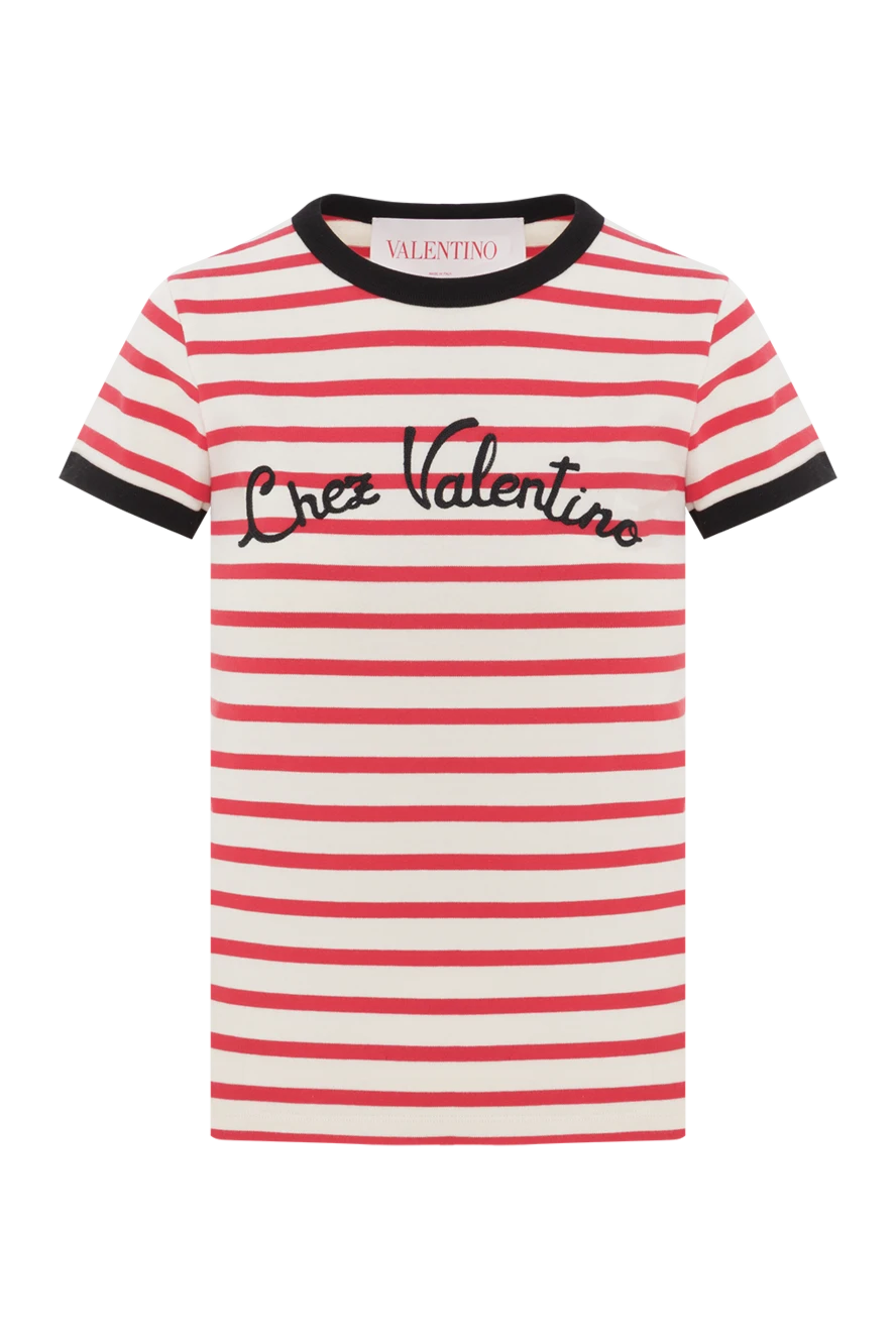 Valentino қызыл жолақты, контрастты әрлеуі бар chez print футболкасы 188187 - фото 1