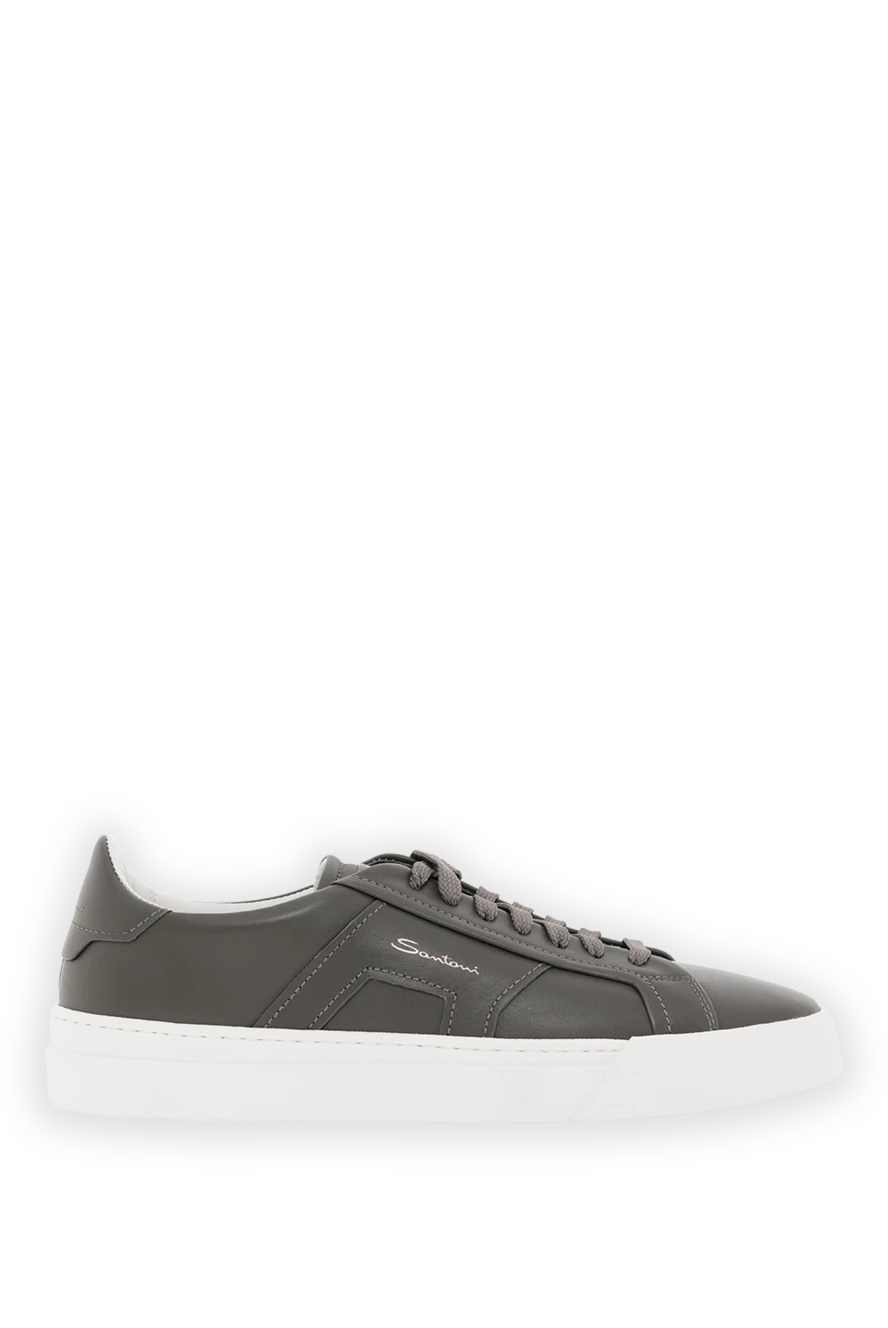 Santoni мужские темно-зеленые кроссовки из натуральной кожи 188194 - фото 1