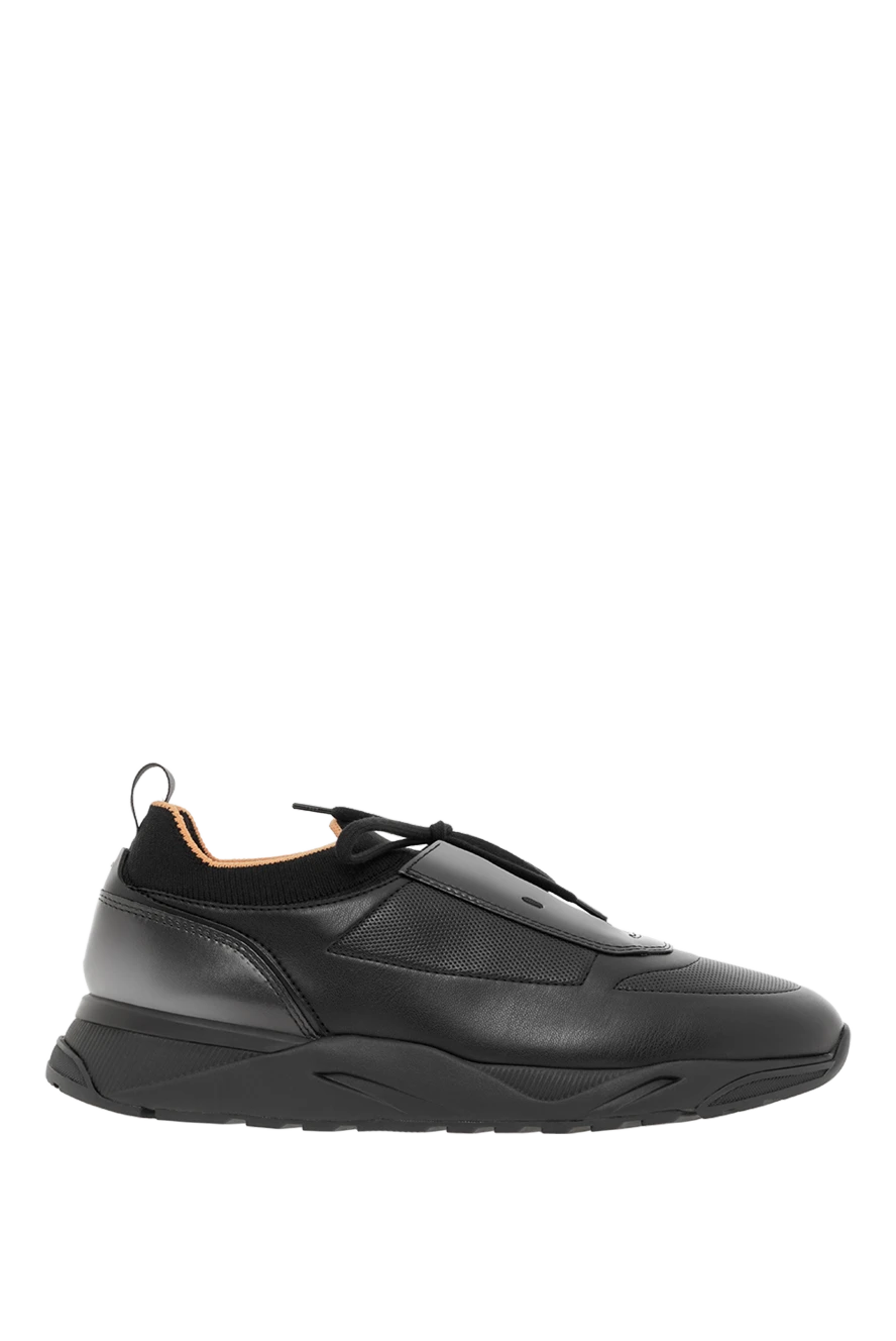 Santoni мужские черные кожаные кроссовки с трикотажными вставками 188202 - фото 1