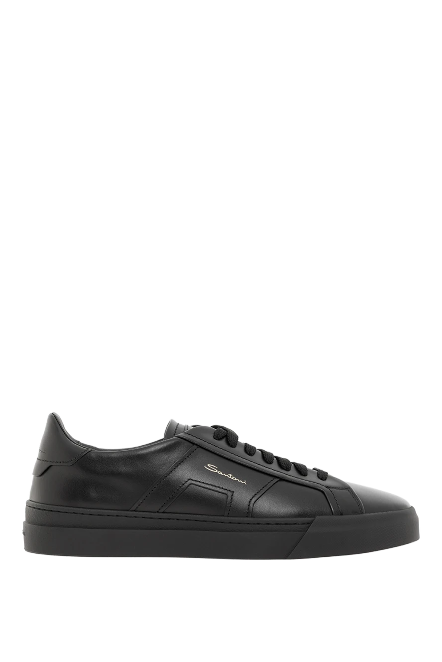 Santoni таза былғарыдан жасалған ерлердің қара кроссовкалары 188203 - фото 1