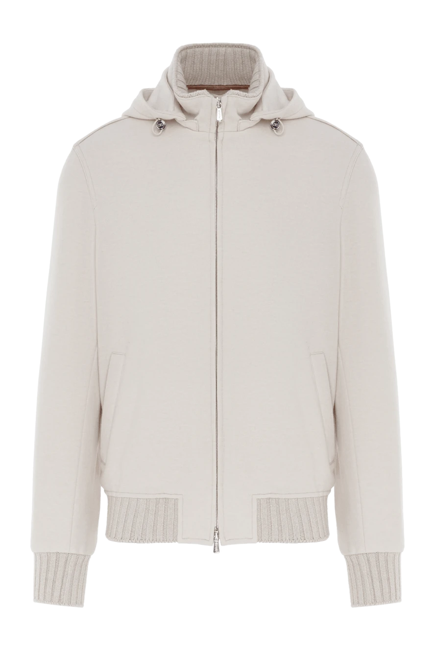 Enrico Mandelli бежевая куртка бомбер с капюшоном мужская из кашемира 188241 - фото 1