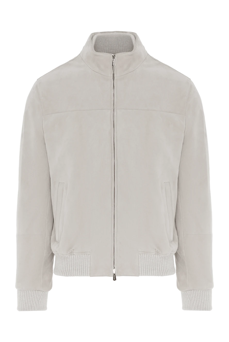 Enrico Mandelli замшевая мужская куртка белого цвета на молнии 188255 - фото 1