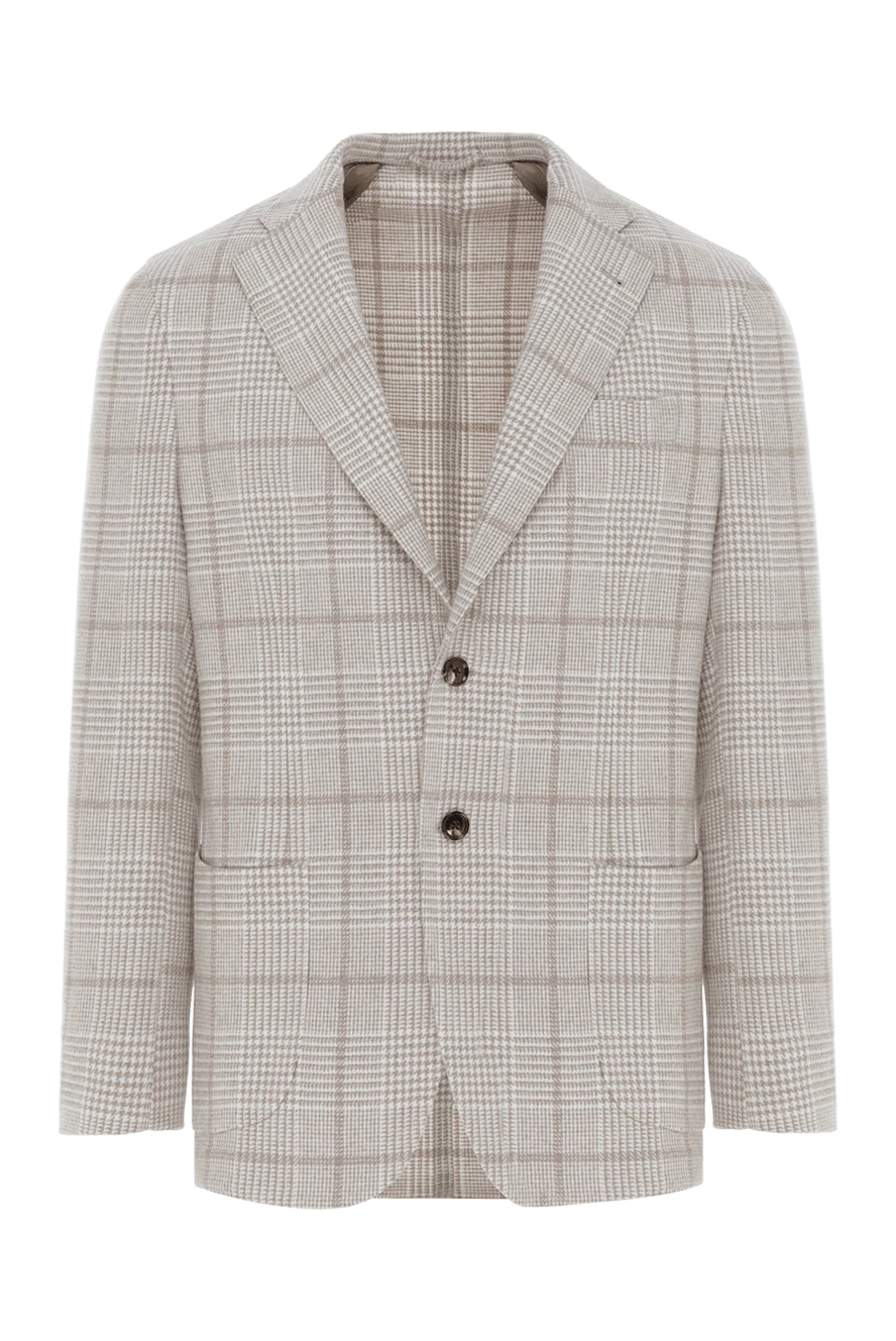 Enrico Mandelli клетчатый бежевый пиджак из кашемира для мужчин 188261 - фото 1