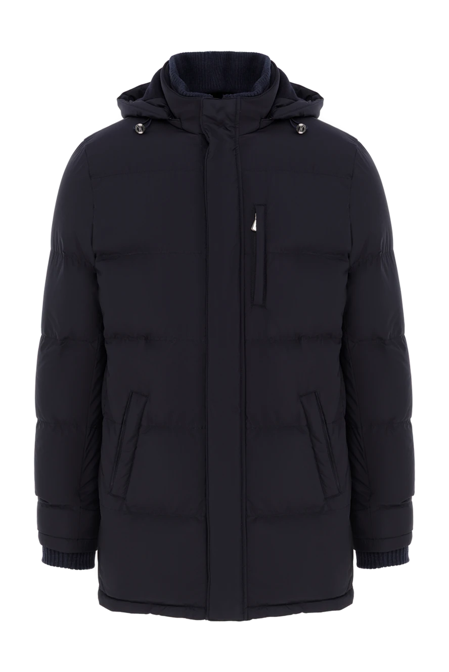 Enrico Mandelli синий мужской пуховик средней длины стеганый с капюшоном 188268 - фото 1