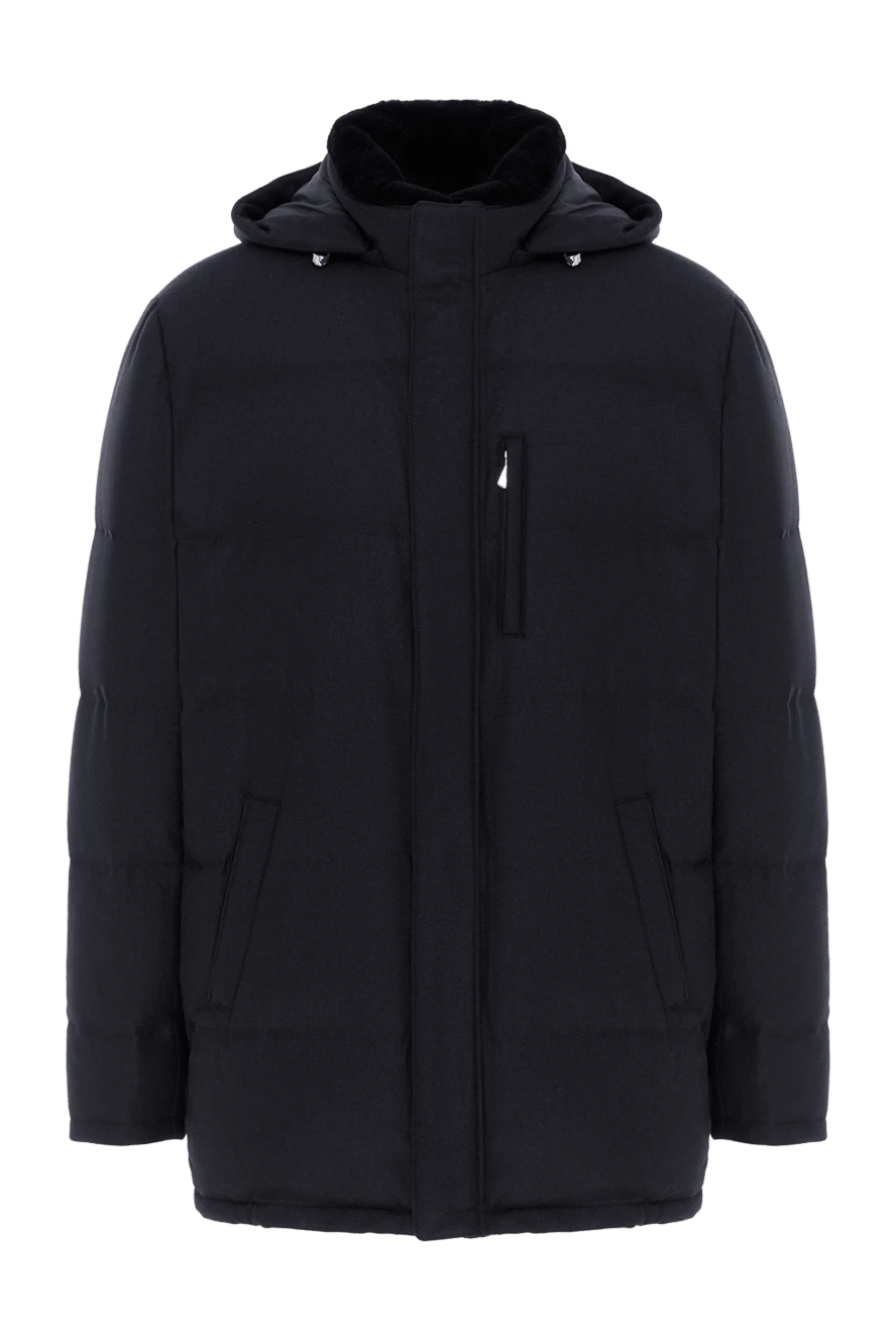 Enrico Mandelli синий мужской пуховик из шерсти и кашемира стеганый с капюшоном 188279 - фото 1