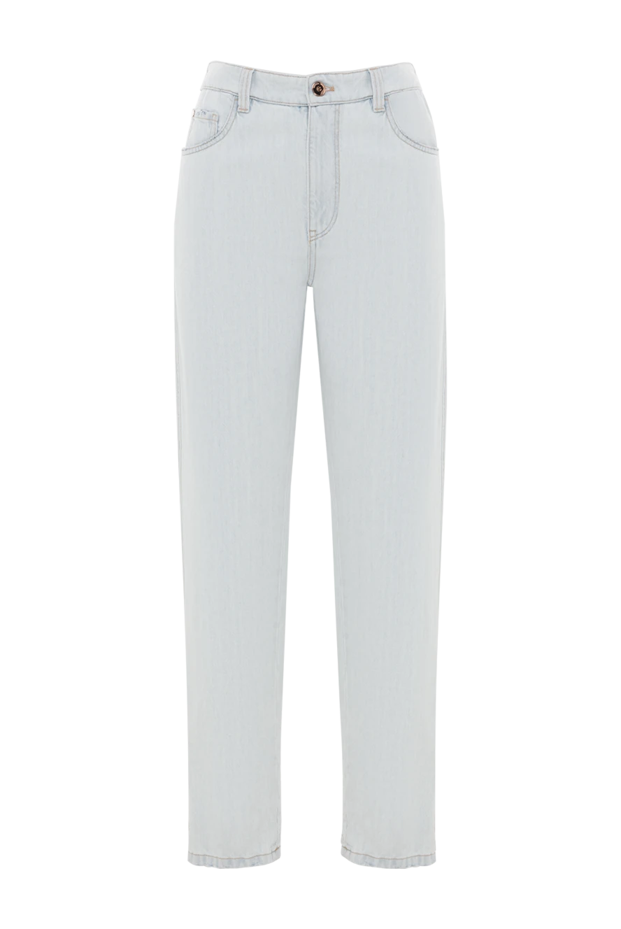 Brunello Cucinelli светло-голубые женские джинсы из хлопка с цепочкой мониль 188316 - фото 1