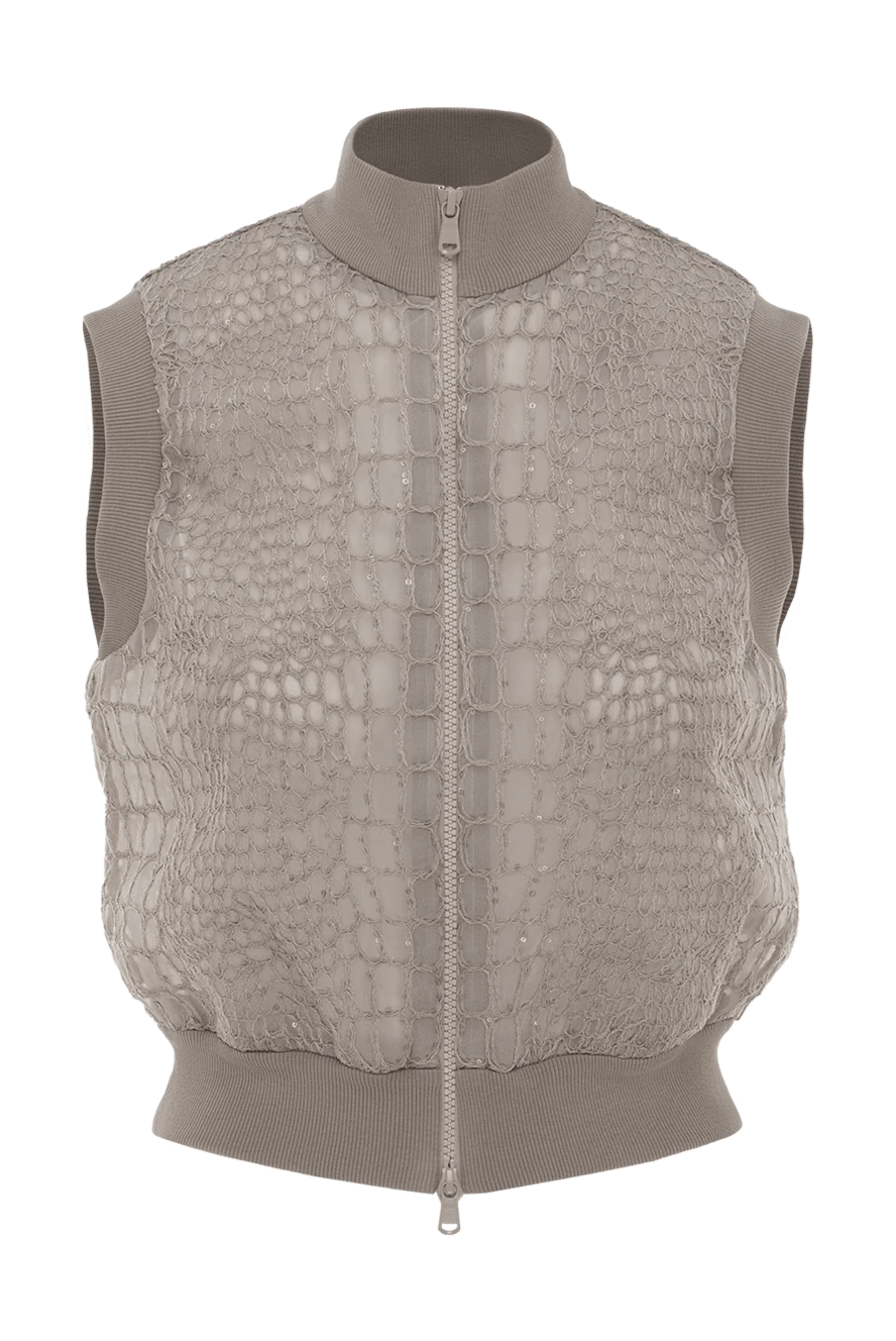 Brunello Cucinelli жилет-бомбер из шелка с вышивкой paillette под крокодила 188355 - фото 1