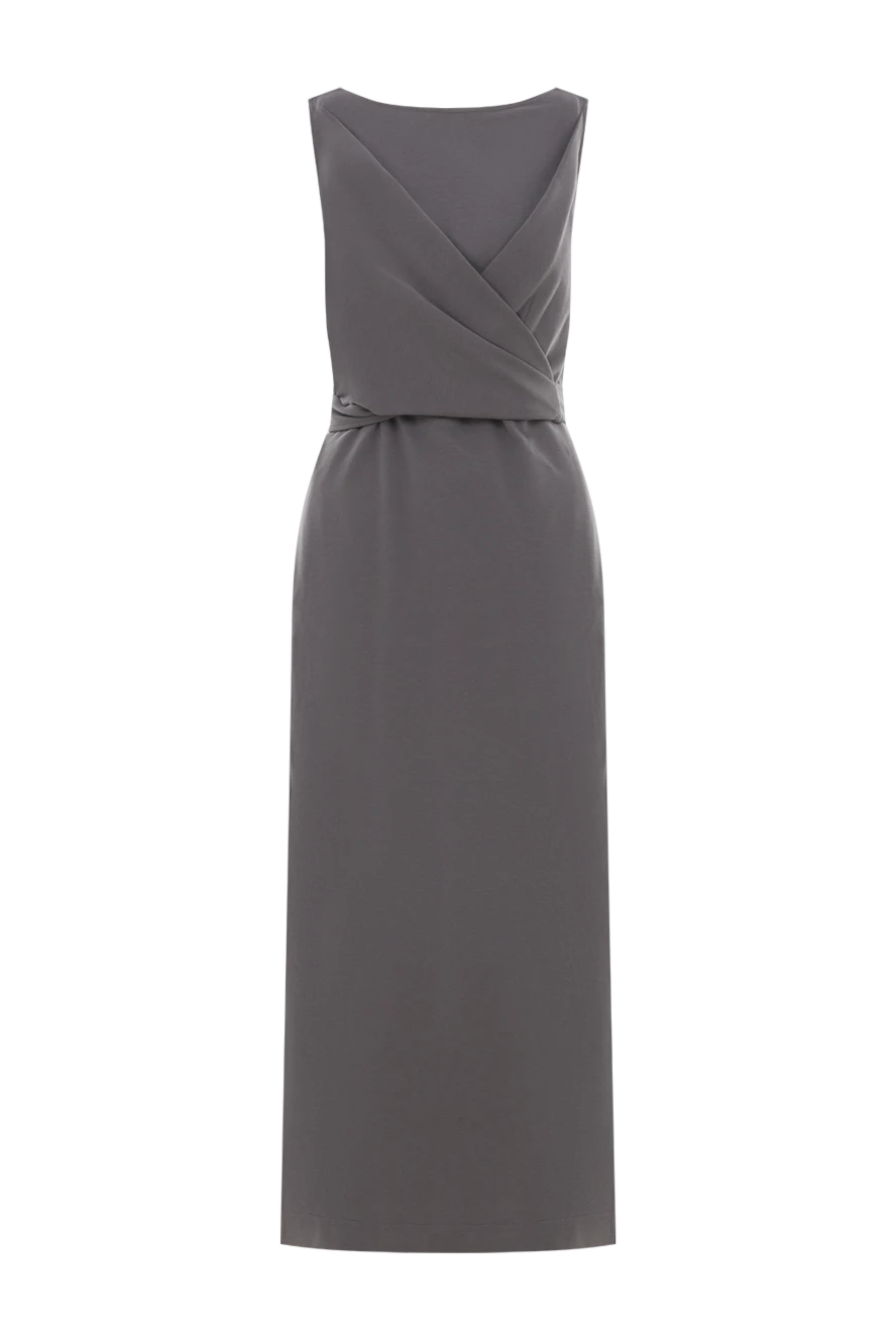 Brunello Cucinelli платье без рукавов с запахом на груди из смесевого хлопка серое
188358 - фото 1