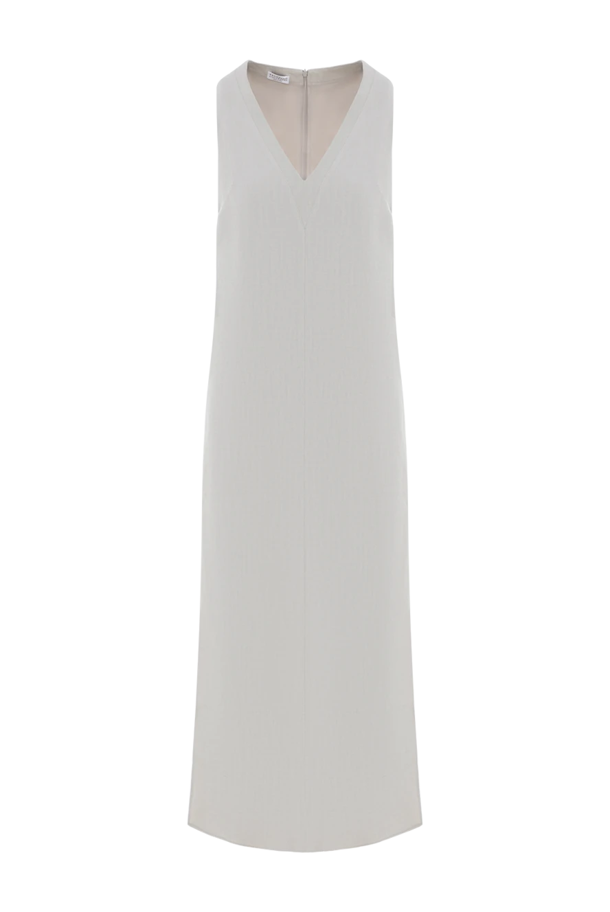 Brunello Cucinelli макси платье без рукавов с разрезами из вискозы и льна бежевое 188361 - фото 1