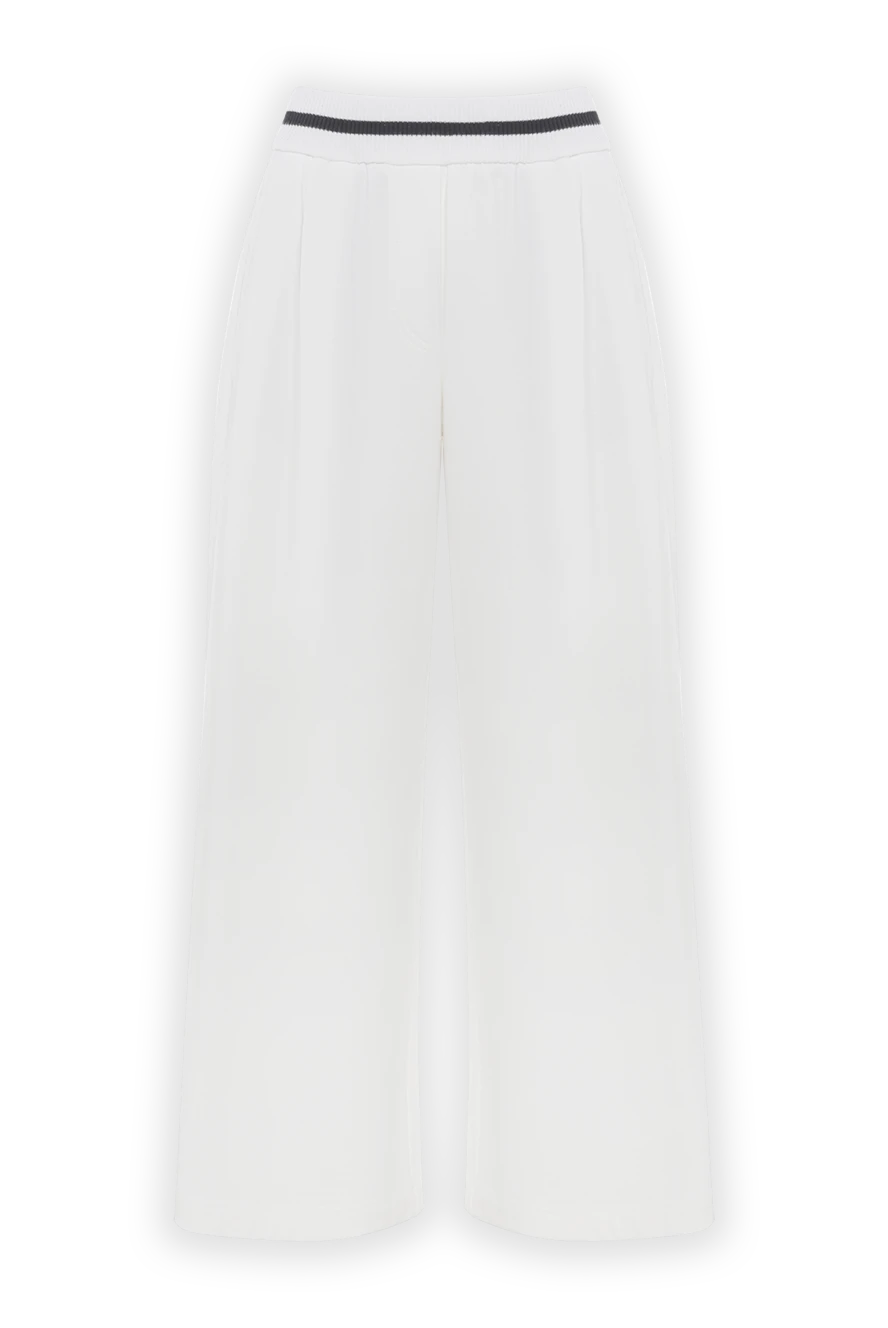 Brunello Cucinelli knitted white wide-leg cotton trousers with elastic 188378 - photo 1