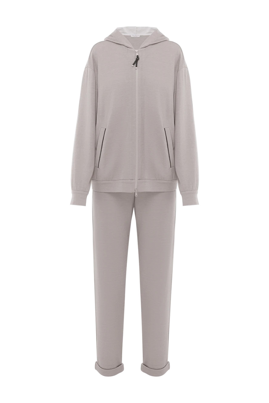 Brunello Cucinelli бежевый спортивный костюм из хлопка и шелка с капюшоном 188381 - фото 1