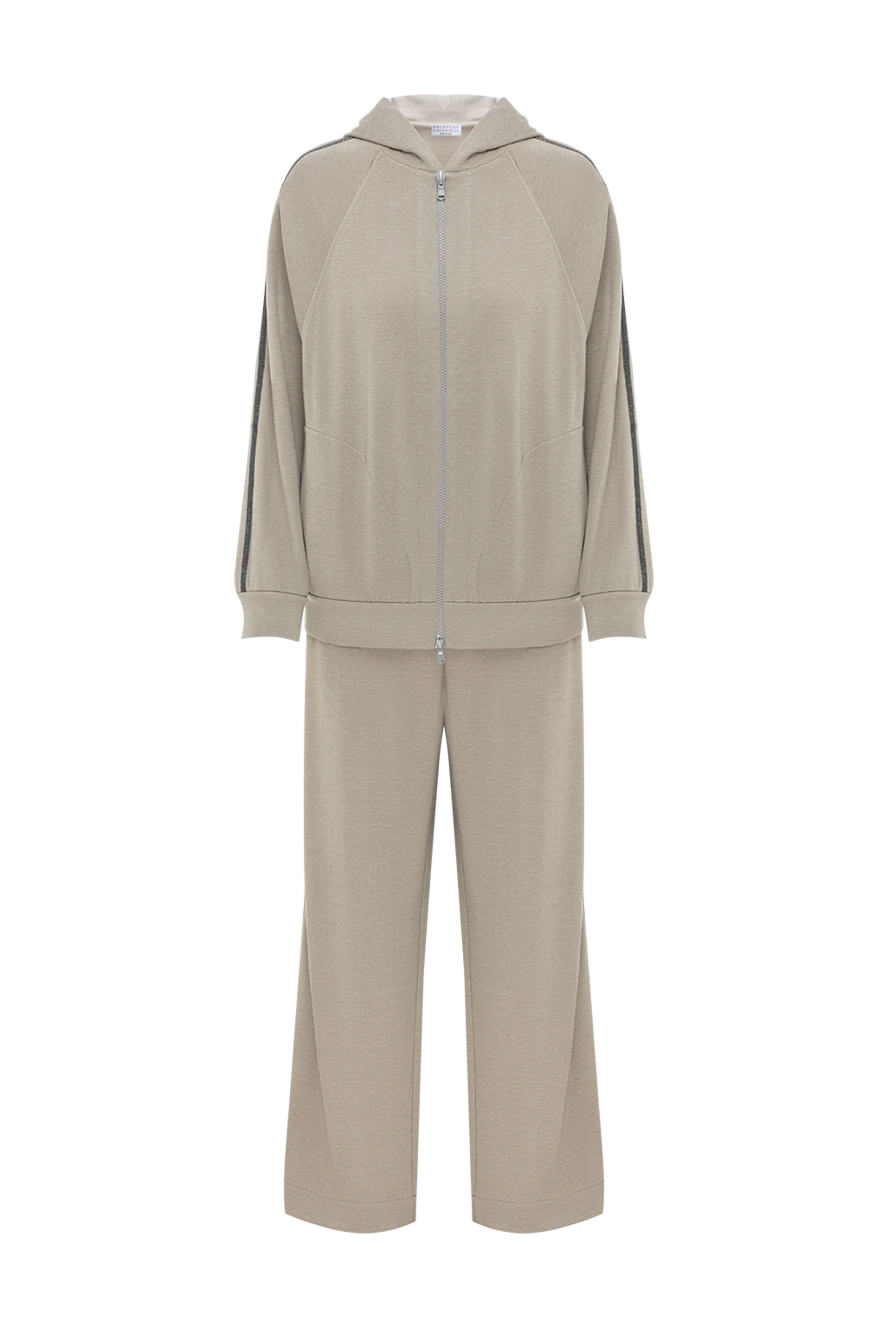 Brunello Cucinelli women's tracksuit made of silk cotton with a hood beige 188384 - photo 1