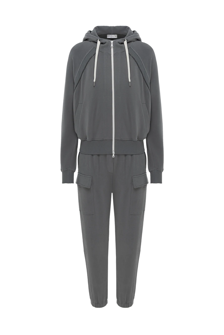 Brunello Cucinelli серый спортивный костюм женский из хлопка с капюшоном и цепочкой мониль 188385 - фото 1