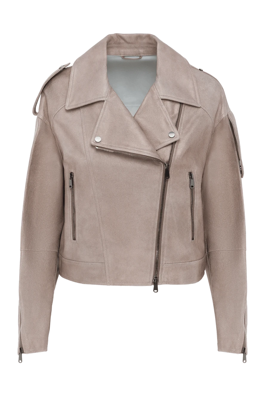 Brunello Cucinelli байкерская кожаная куртка бежевая женская 188402 - фото 1