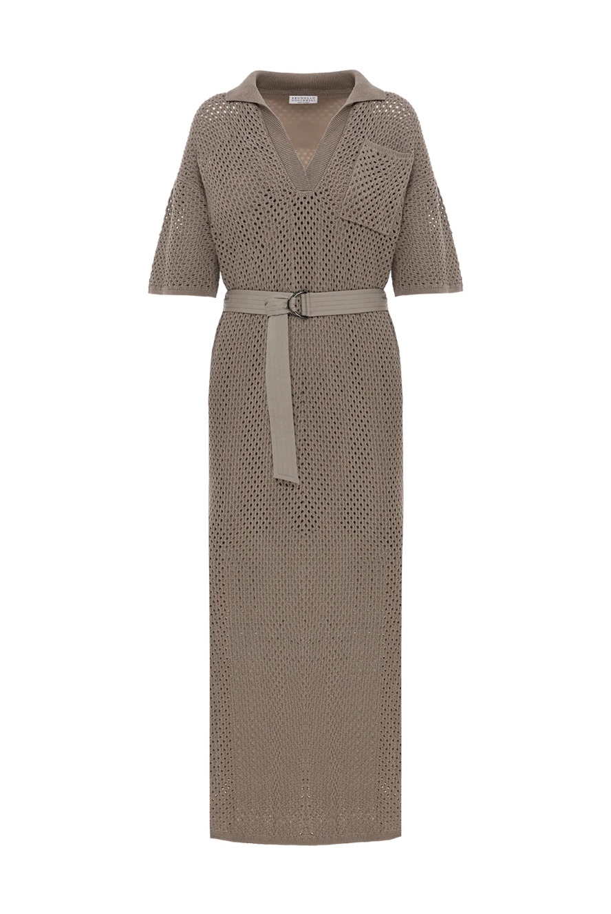 Brunello Cucinelli платье миди в технике кроше бежевое с поясом 188407 - фото 1