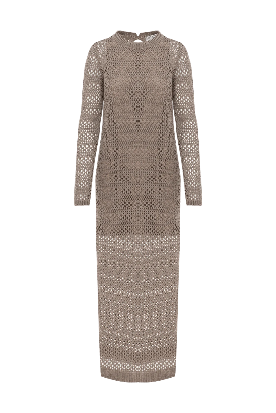 Brunello Cucinelli beige linen silk mesh midi dress with slits 188411 - photo 1