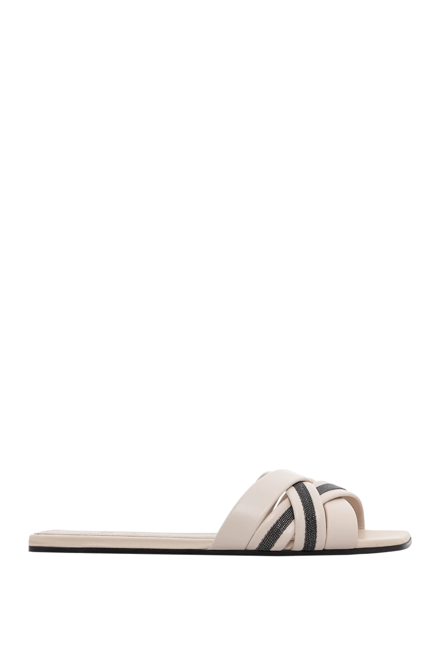 Brunello Cucinelli сандалии бежевые женские из кожи с цепочкой monili 188415 - фото 1