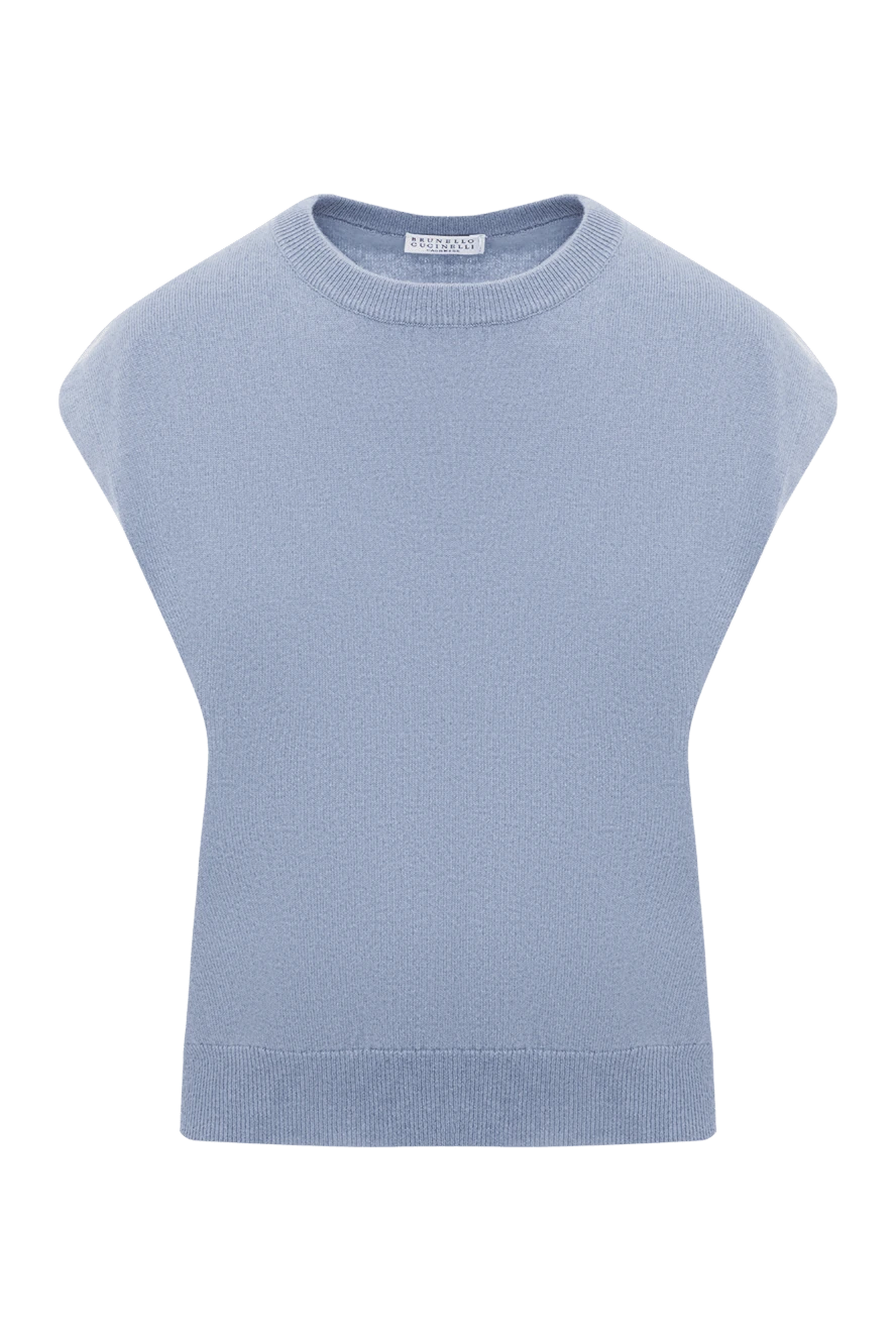Brunello Cucinelli голубой кашемировый свитер-жилет с цепочкой мониль 188439 - фото 1