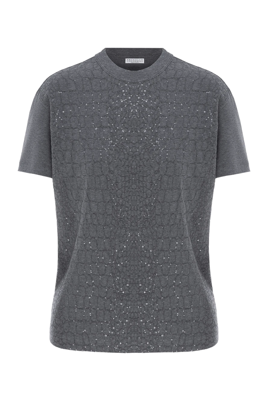 Brunello Cucinelli серая футболка c вышивкой пайетками хлопковая женская 188442 - фото 1