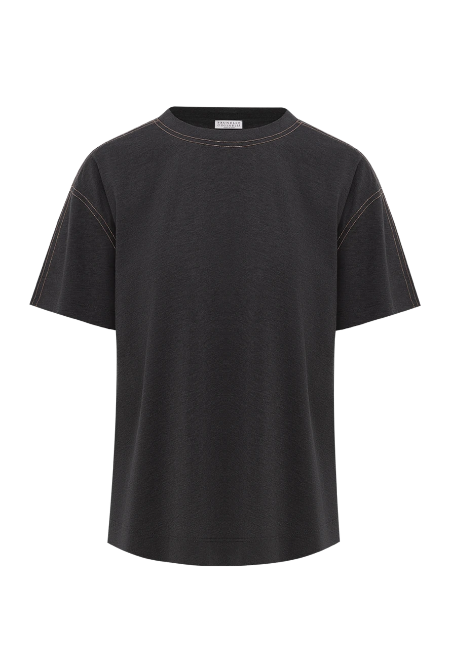 Brunello Cucinelli футболка из хлопка темно-серая с контрастной строчкой 188444 - фото 1
