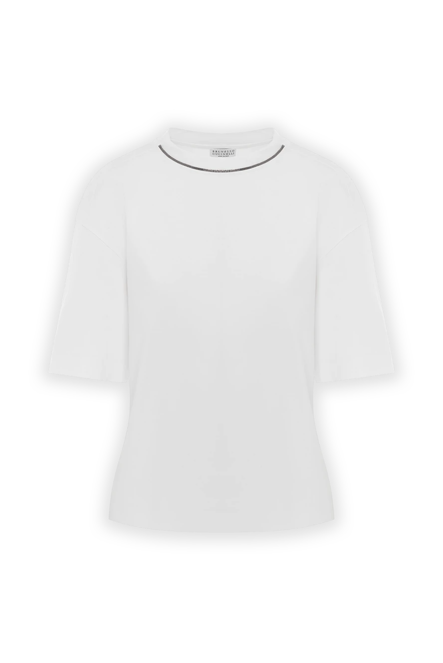 Brunello Cucinelli монильді тізбегі бар ақ мақтадан жасалған әйелдер футболкасы 188446 - фото 1