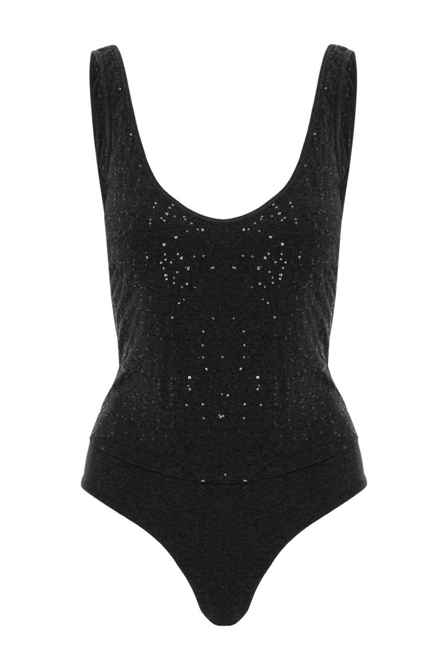 Brunello Cucinelli серое боди без рукавов с круглым вырезом украшенное пайетками 188466 - фото 1