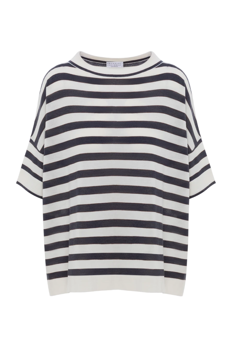 Brunello Cucinelli кашемирден және жібектен жасалған жолақты мойын жейде 188471 - фото 1