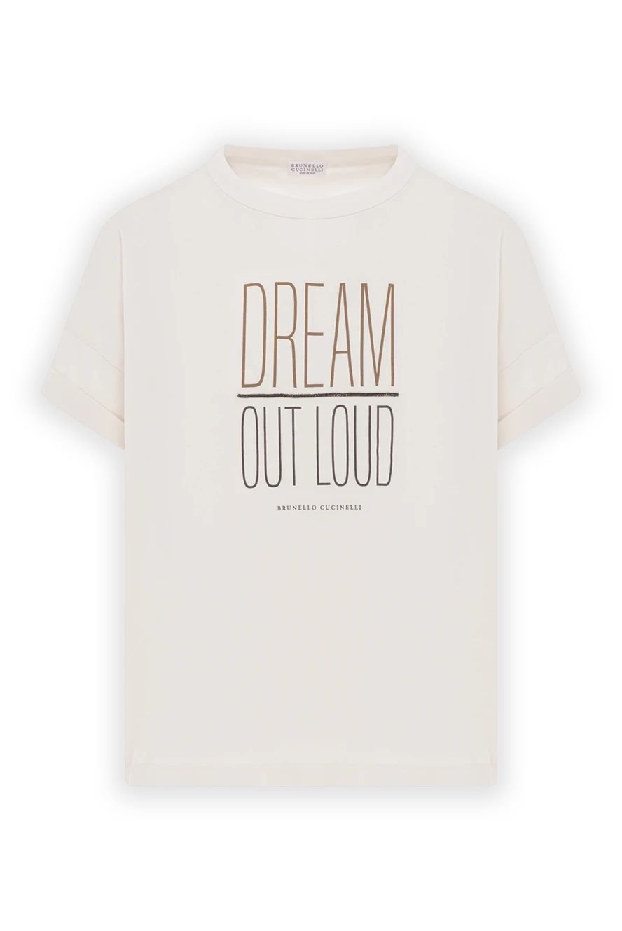 Brunello Cucinelli футболка хлопковая с принтом dream out loud бежевая женская 188472 - фото 1