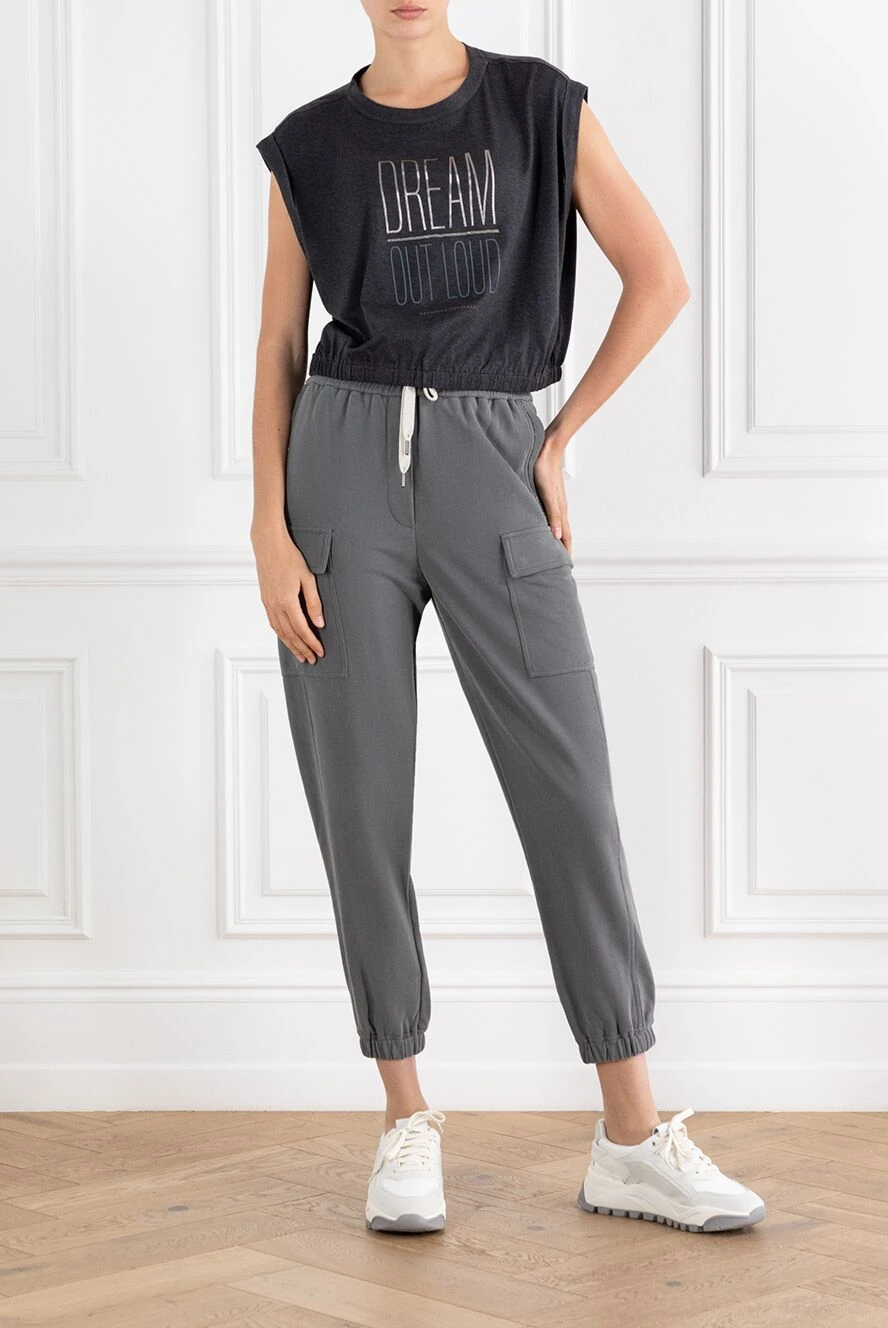 Brunello Cucinelli футболка женская без рукавов серого цвета с принтом 188473 - фото 1