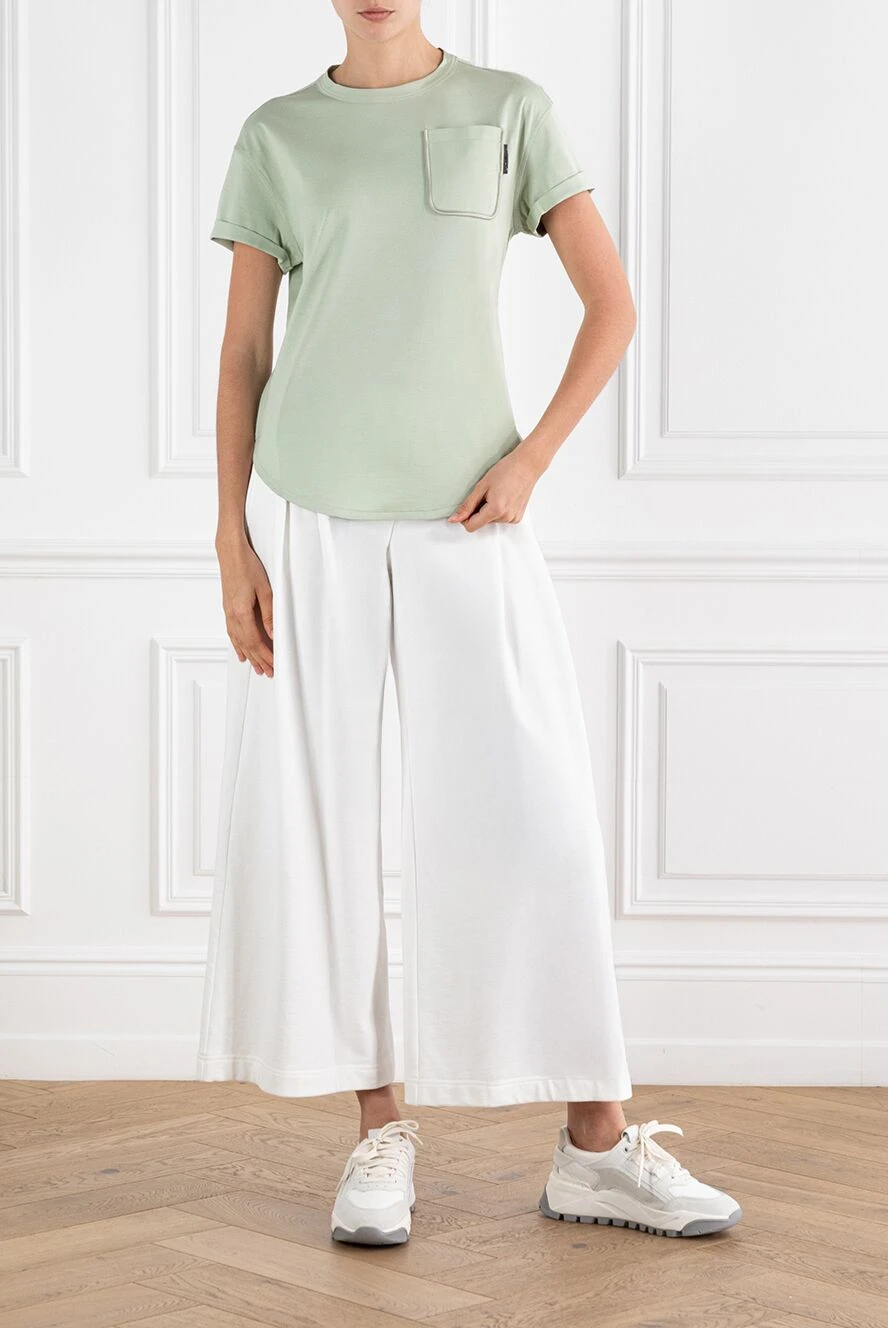 Brunello Cucinelli женская зеленая футболка из хлопка с нагрудным карманом 188476 - фото 1