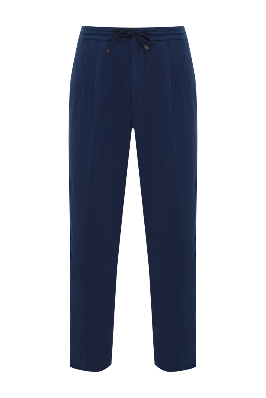 Brunello Cucinelli мужские синие брюки из льна и хлопка на завязке с защипами 188686 - фото 1