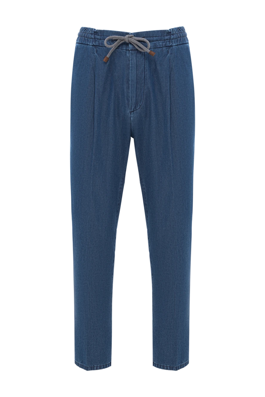 Brunello Cucinelli men's blue jeans with pinch drawstring made of pure cotton 188688 - photo 1