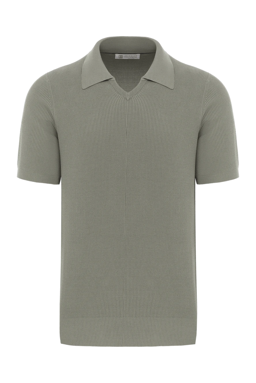 Brunello Cucinelli жасыл қырлы мақтадан жасалған, бекітпесіз поло жейде 188693 - фото 1