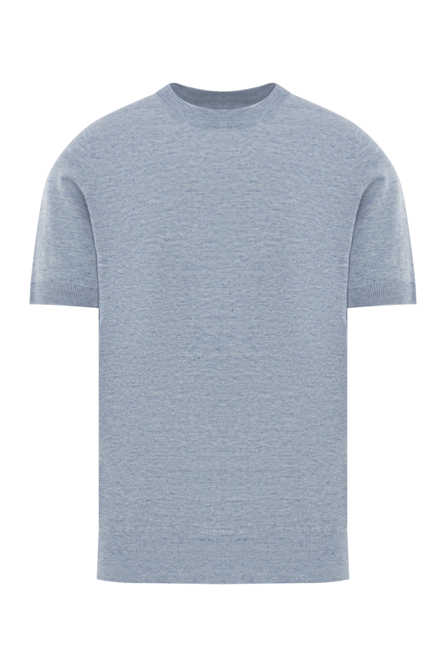 Brunello Cucinelli көк меланж зығыр матасы мен мақтадан жасалған ерлер футболкасы 188702 - фото 1