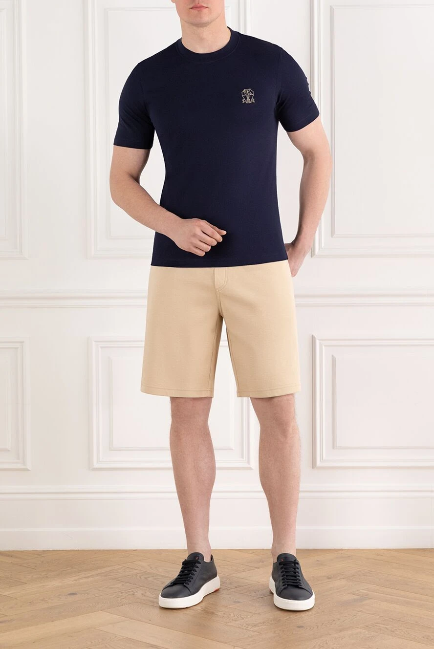 Brunello Cucinelli көк ерлер мақтасы кестеленген логотипі бар футболка 188706 - фото 1