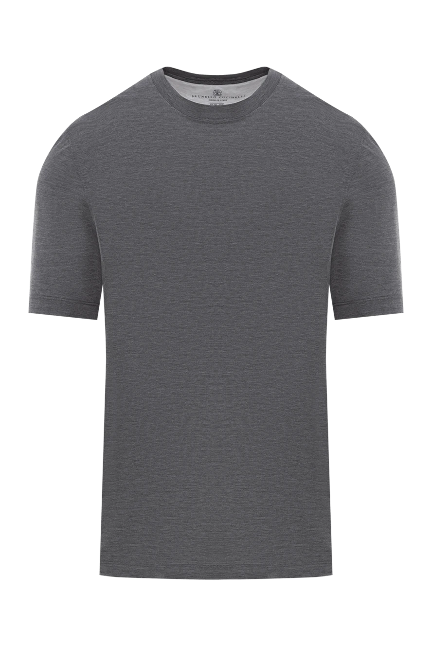 Brunello Cucinelli сұр меланж жібек және мақта ерлер футболкасы 188710 - фото 1