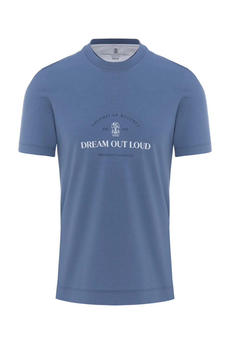 Brunello Cucinelli голубая футболка из хлопкового джерси с принтом dream out 188716 - фото 1