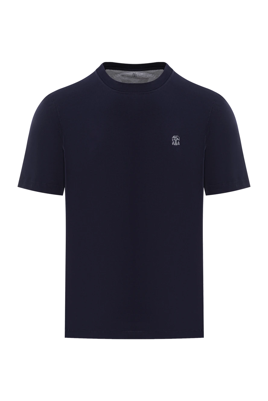 Brunello Cucinelli футболка мужская темно-синяя однотонная из хлопка с логотипом 188717 - фото 1