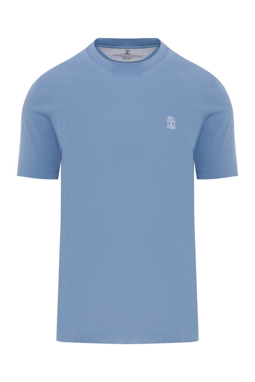 Brunello Cucinelli men's t-shirt blue plain cotton with logo 188718 - photo 1