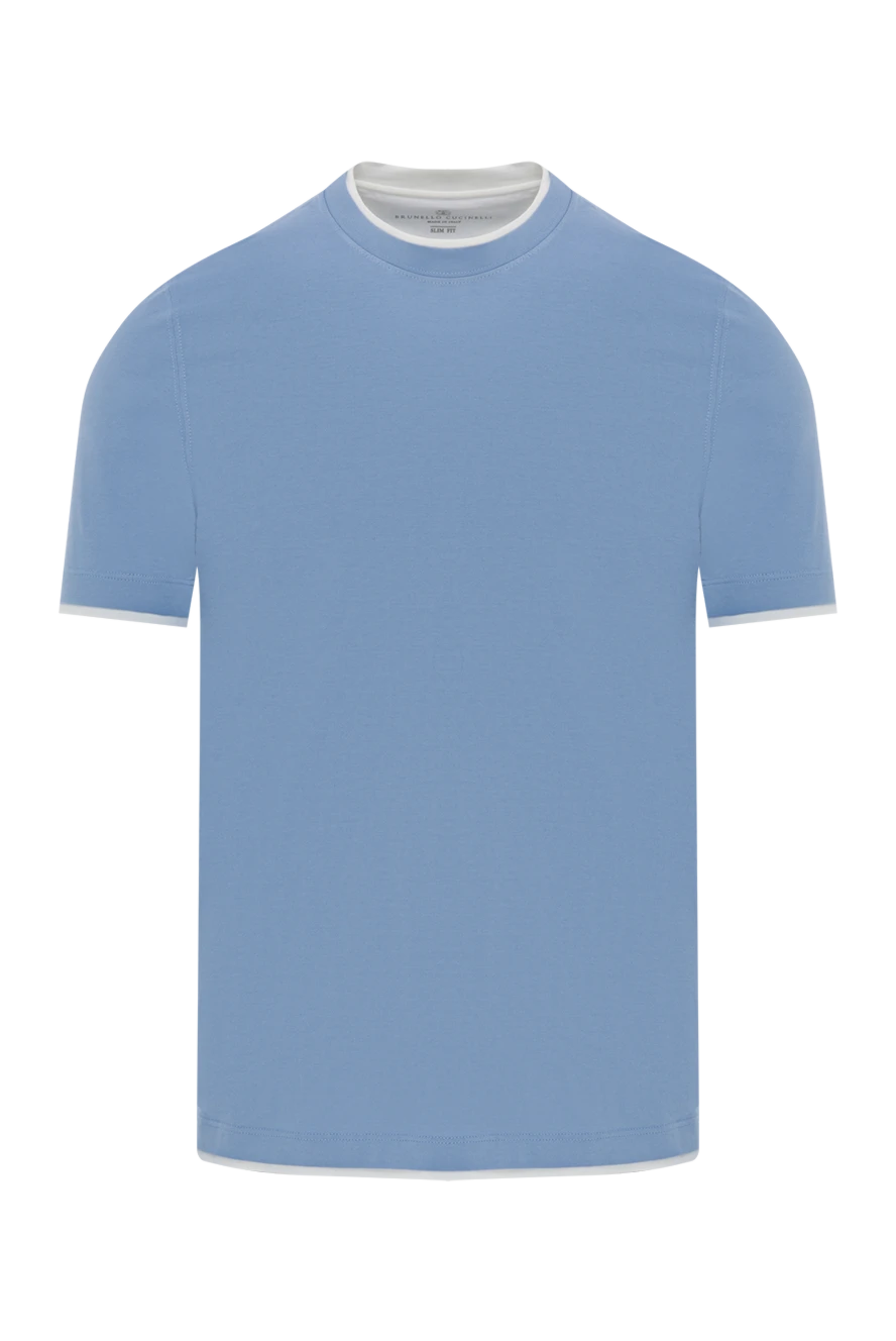 Brunello Cucinelli контрасты әрлеуі бар көк түсті мақта футболка 188720 - фото 1