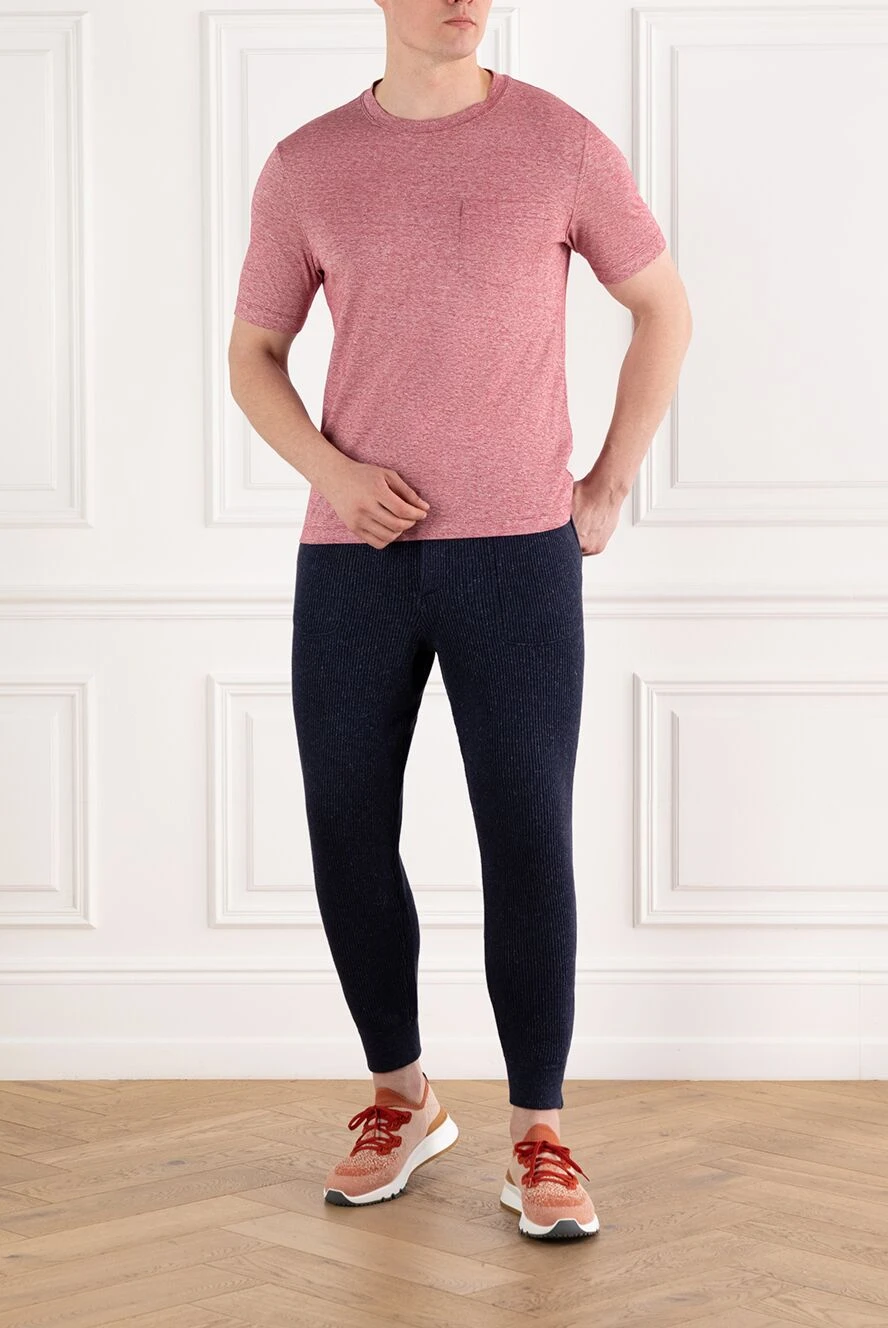 Brunello Cucinelli pink melange t-shirt with chest pocket made of linen and cotton 188722 - photo 1