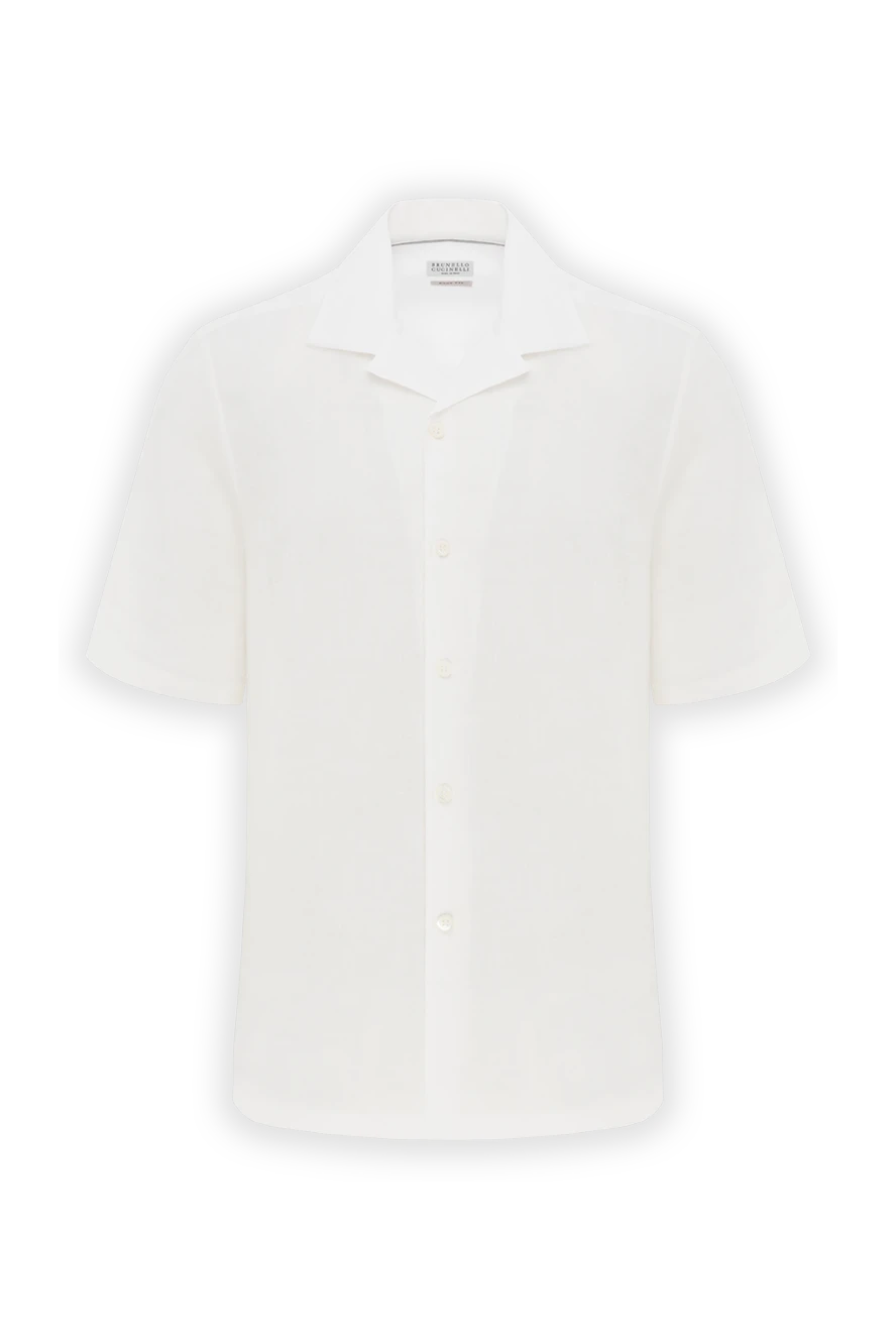 Brunello Cucinelli түймелері бар ерлер ақ зығыр поло жейдесі 188734 - фото 1