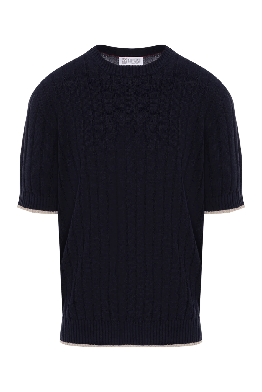 Brunello Cucinelli футболка из льна и хлопка с плоским ребристым узором синяя 188741 - фото 1