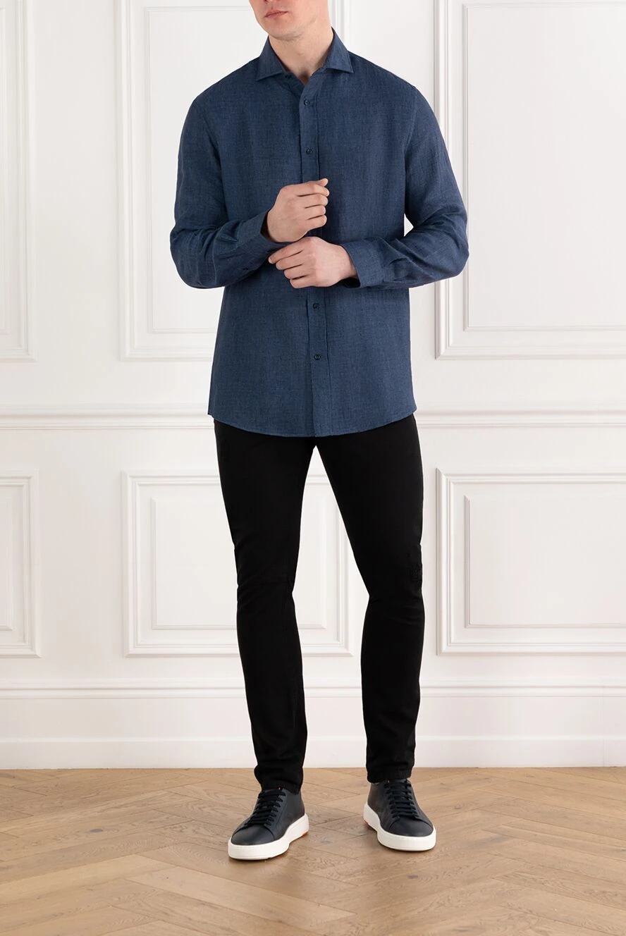 Brunello Cucinelli ерлерге арналған зығыр көйлек көк 188742 - фото 1