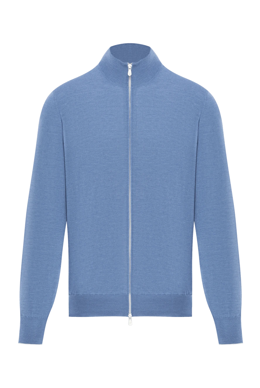 Brunello Cucinelli кардиган мужской трикотажный голубого цвета на молнии из кашемира и шелка 188761 - фото 1