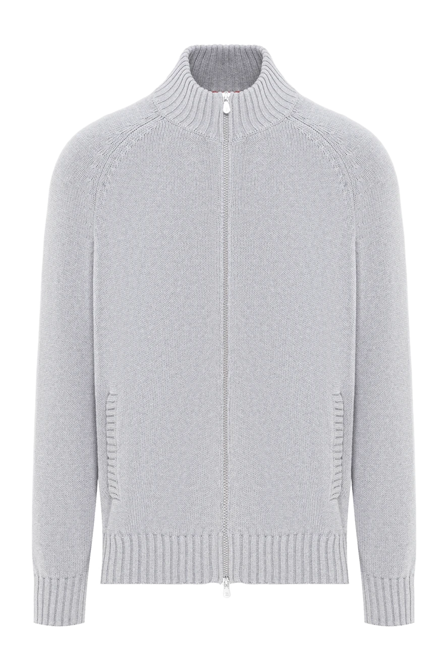 Brunello Cucinelli кардиган мужской трикотажный серый на молнии из хлопка 188766 - фото 1